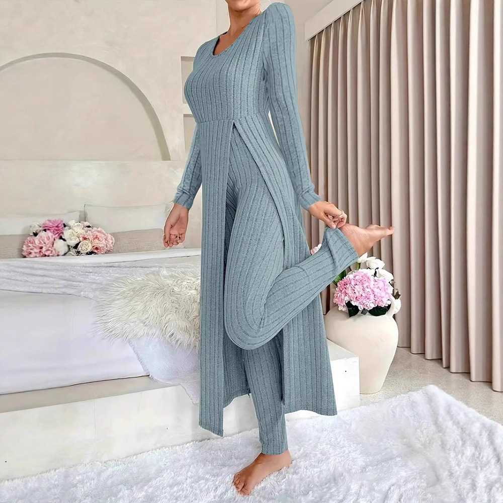 Women's Two-Piece Long Split Top and Pants Set