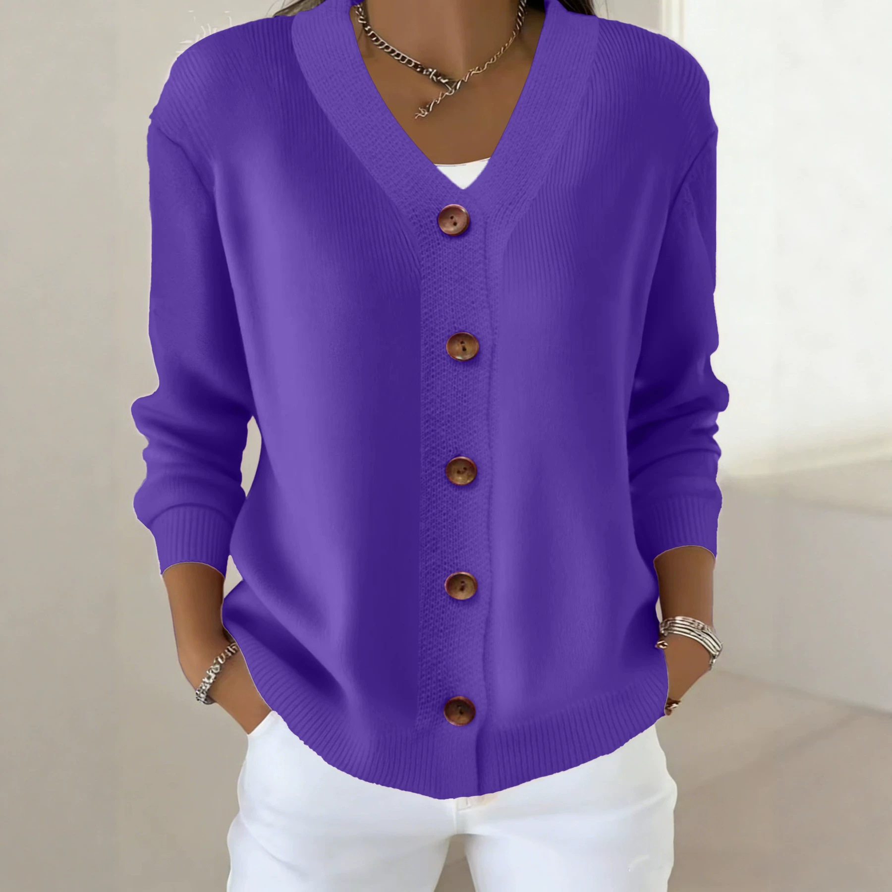 Women's Solid Knit Cardigan Sweater