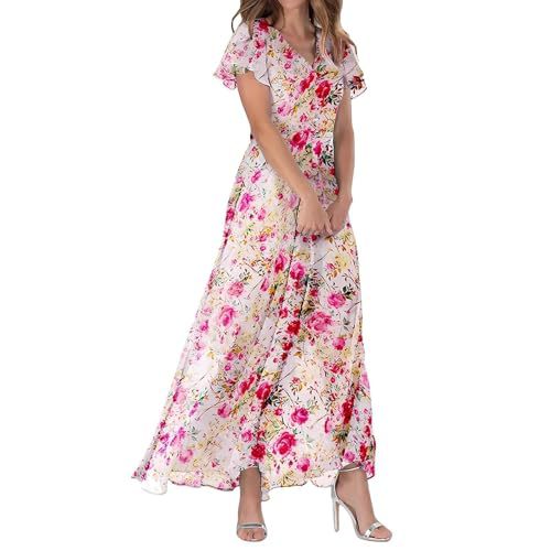Women's Butterfly Floral Print Ruched Midi Dress Deep V-Neck Sleeveless Slim Fit