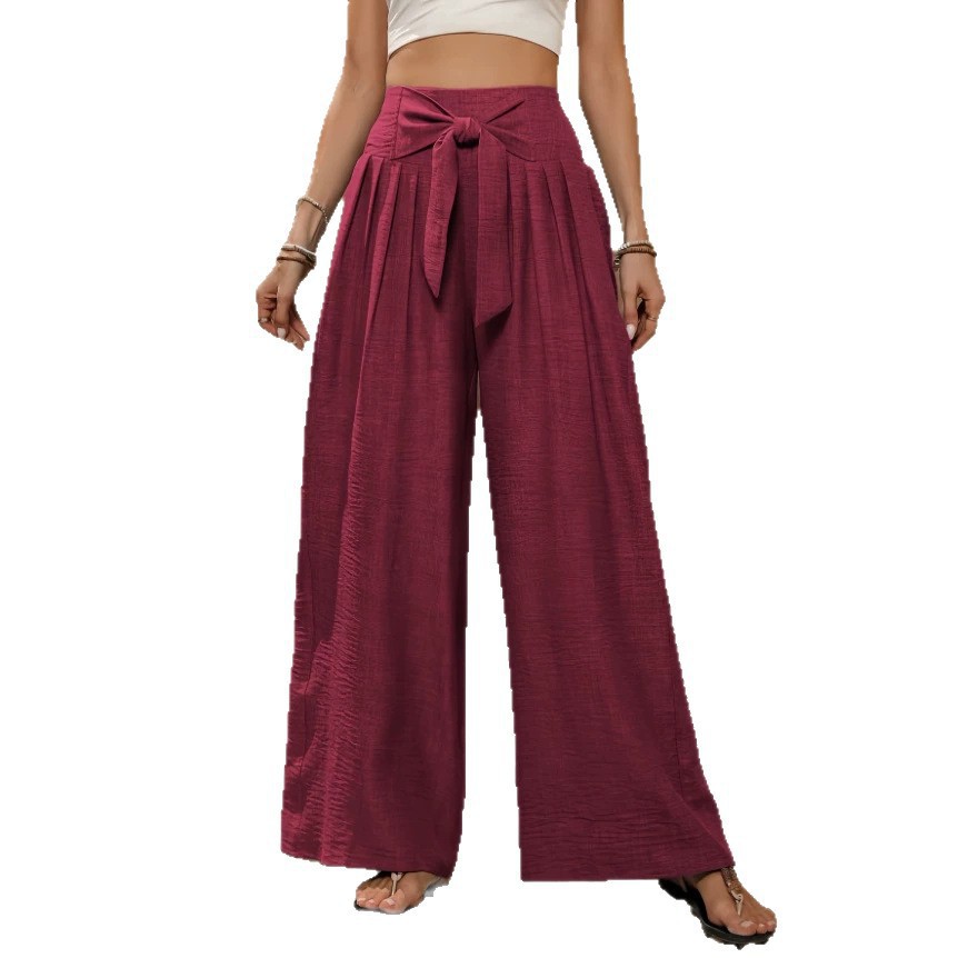 Women's High-Waist Tie-Front Wide-Leg Pants with Pockets