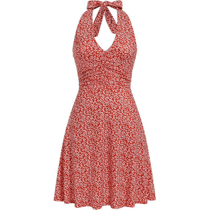 Women's Floral Halter V-Neck A-Line Short Dress