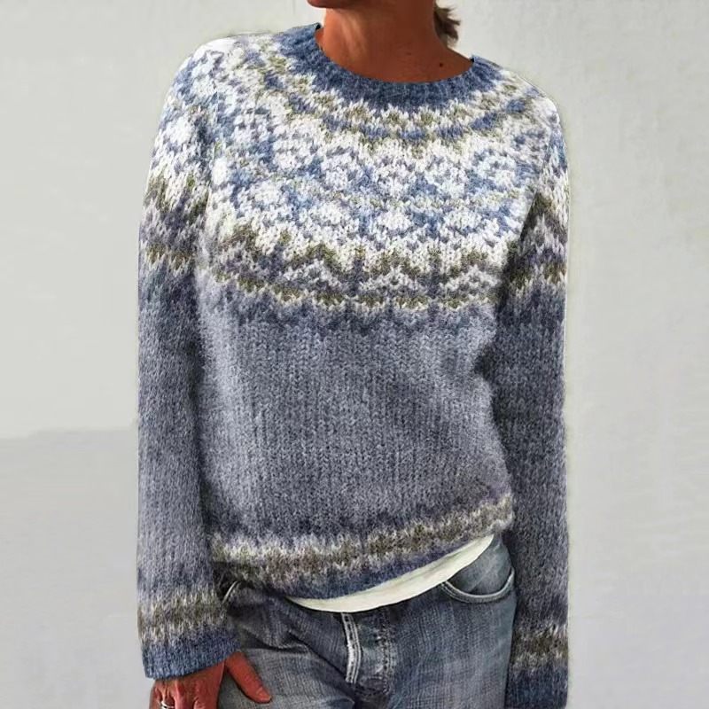 Women's Color-Block Crewneck Pullover Knit Sweater