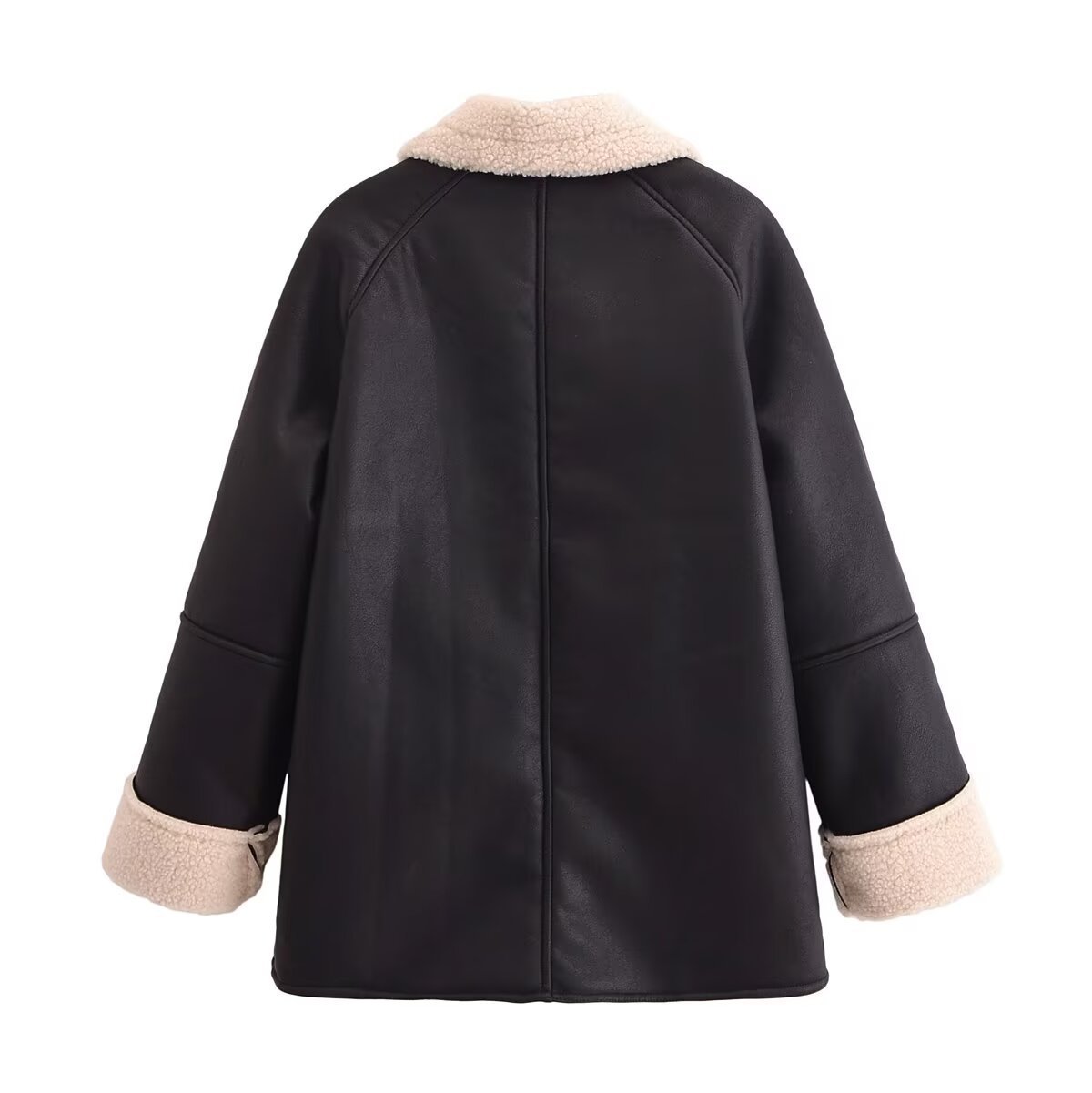 Faux Fur & Leather Panel Jacket, Streetwear Color-Block Coat