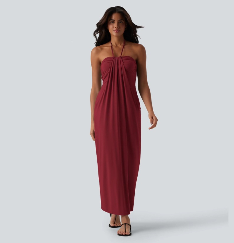 Women's Backless Ruched Tube Dress Solid Color Vacation