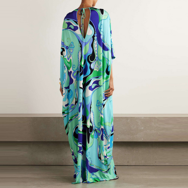 Floral Print Open-Back Tie-Waist Loose Casual Dress