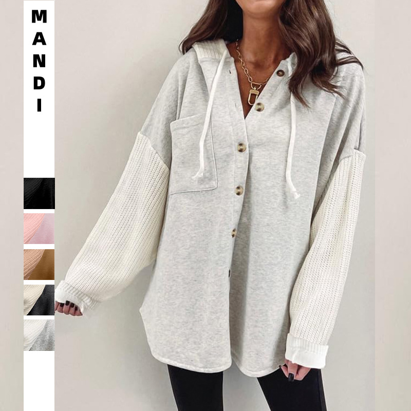 Women's Hooded Sweatshirt with Knit Splicing Casual Jacket