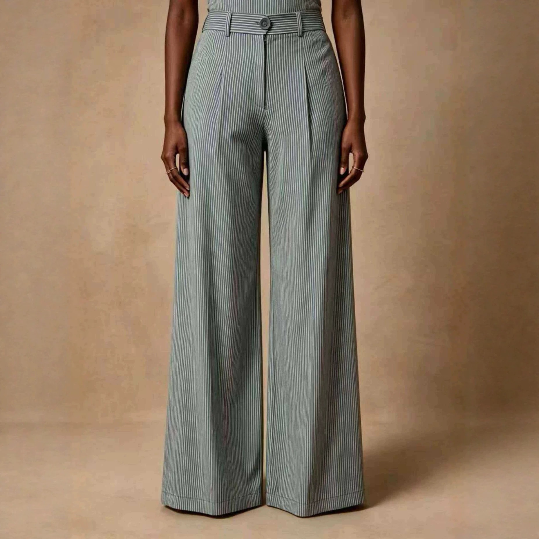 Retro High-Waist Pleated Wide-Leg Striped Pants