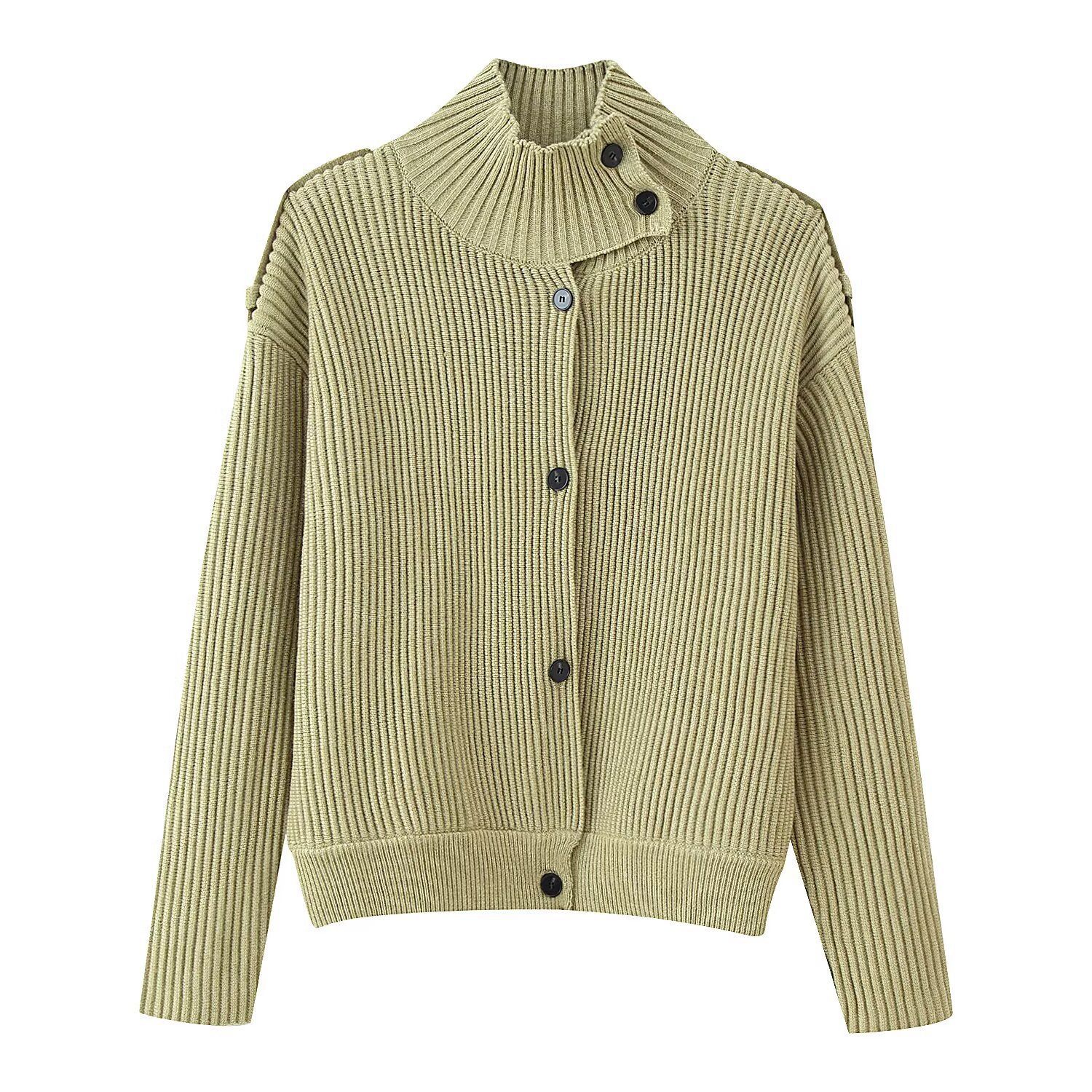 Women's High-Neck Button-Front Knit Cardigan Sweater