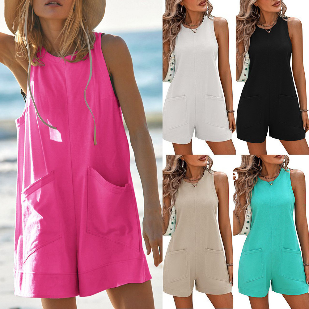 Women's Sleeveless Open-Back Wide-Leg Romper
