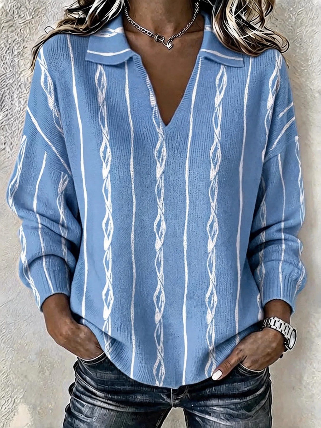 Women's Minimalist Solid Print V-Neck Casual Sweatshirt