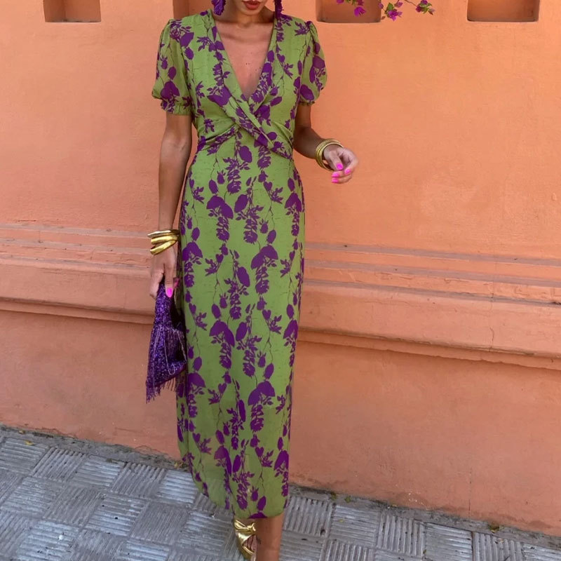 Women's Colorblock Print Short Sleeve Midi Dress