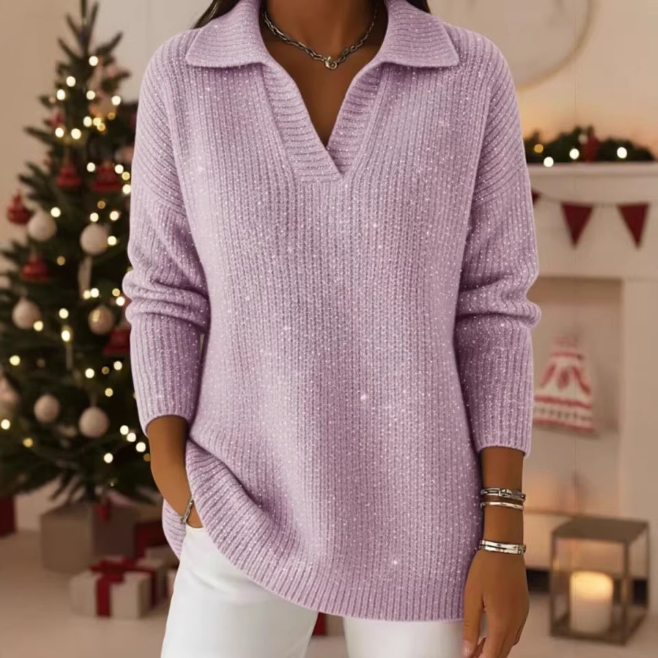 Women's Sparkling Long Sleeve Solid Color Top