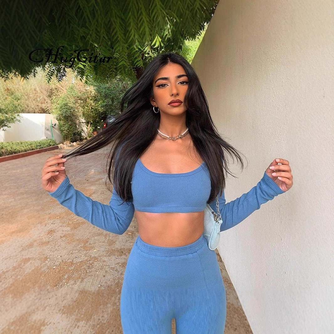 Ribbed Long-Sleeve Tank Top and High-Slit Bodycon Mini Skirt Set