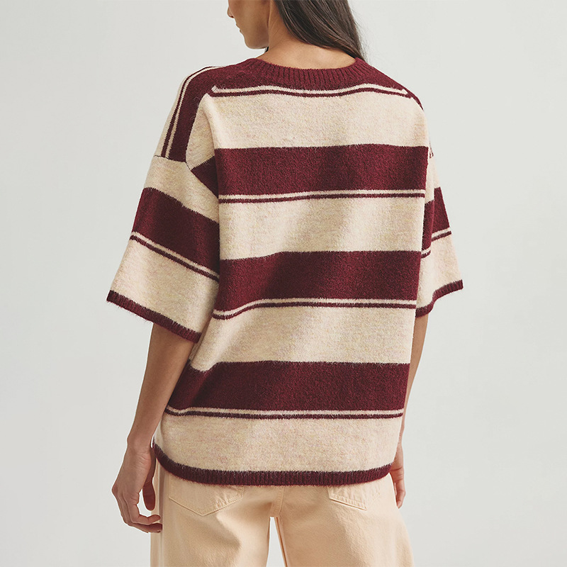 Striped Crewneck Knit Sweater Loose Fit Colorblock Pullover