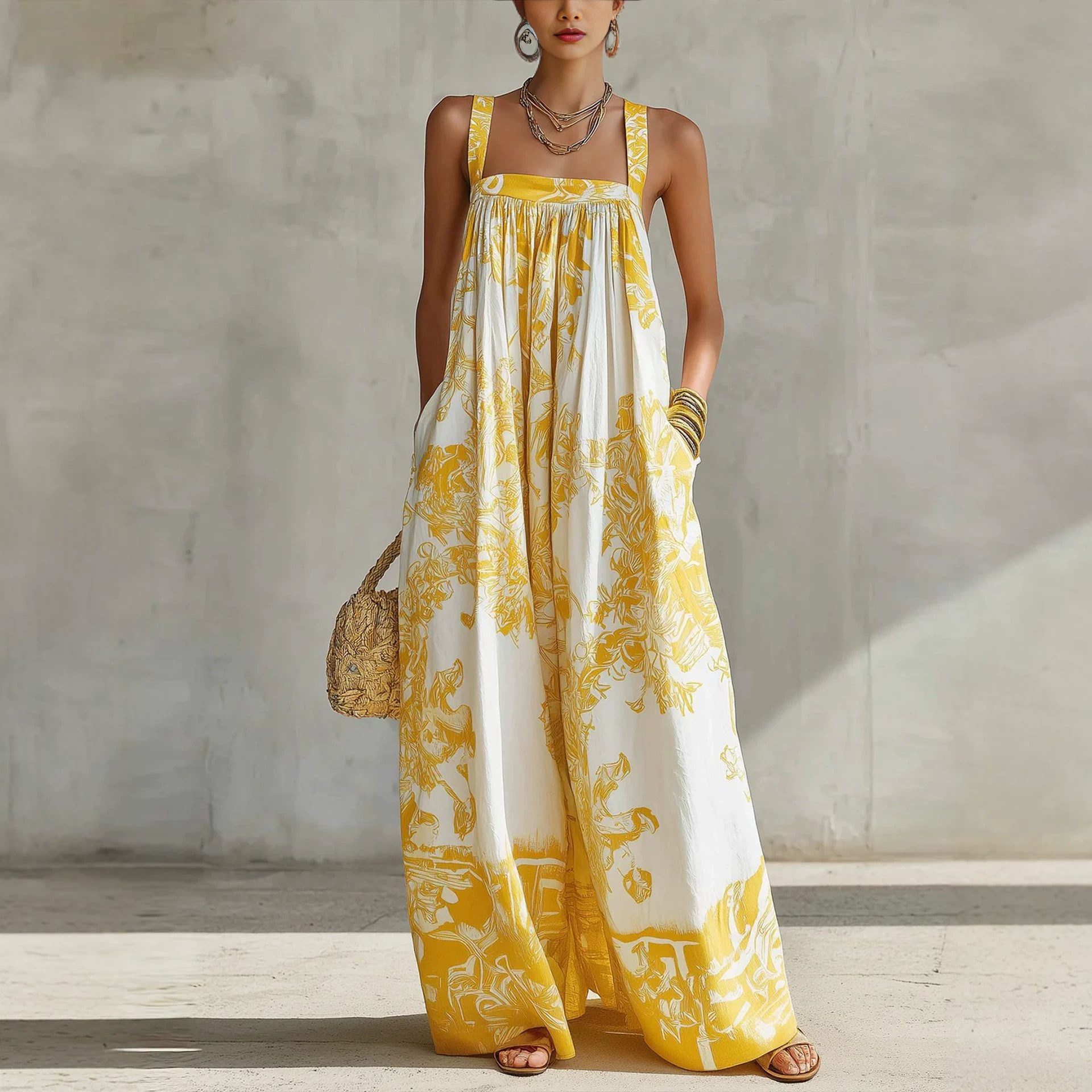 Bohemian Floral Print Maxi Dress with Oversized Flowy Silhouette