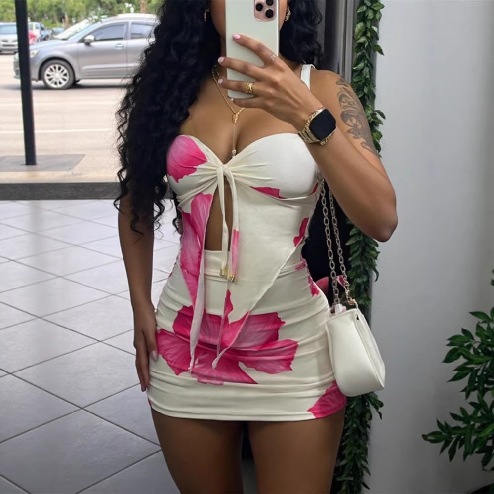 Women's Sexy Strapless Crop Top and Bodycon Mini Skirt Two-Piece Set