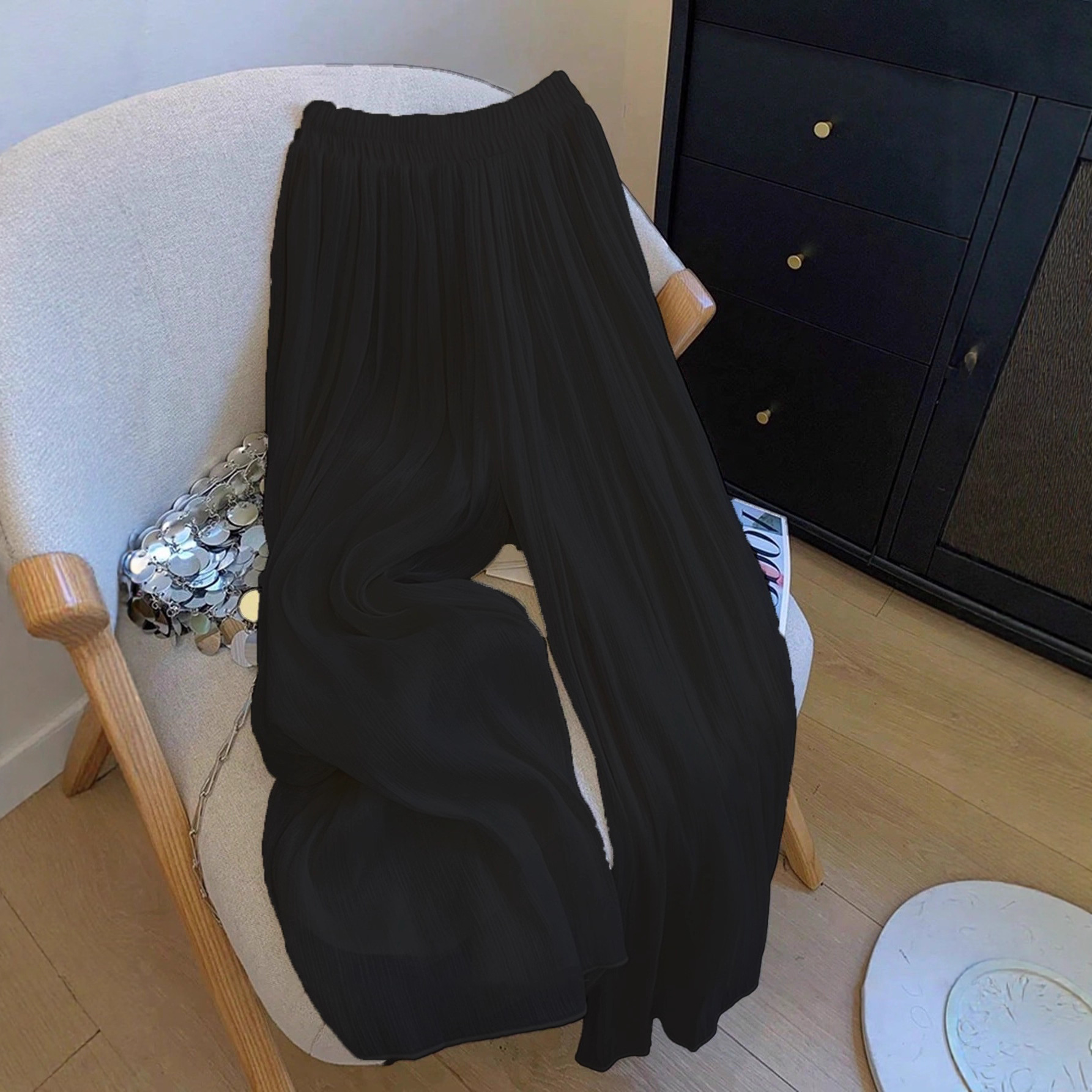 Women's Sheer Mesh Wide-Leg High-Waist Pants
