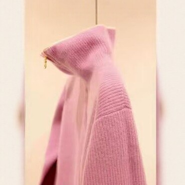 Pink Half-Zip Knit Sweater Women's Loose Collared Long Sleeve Warm Top