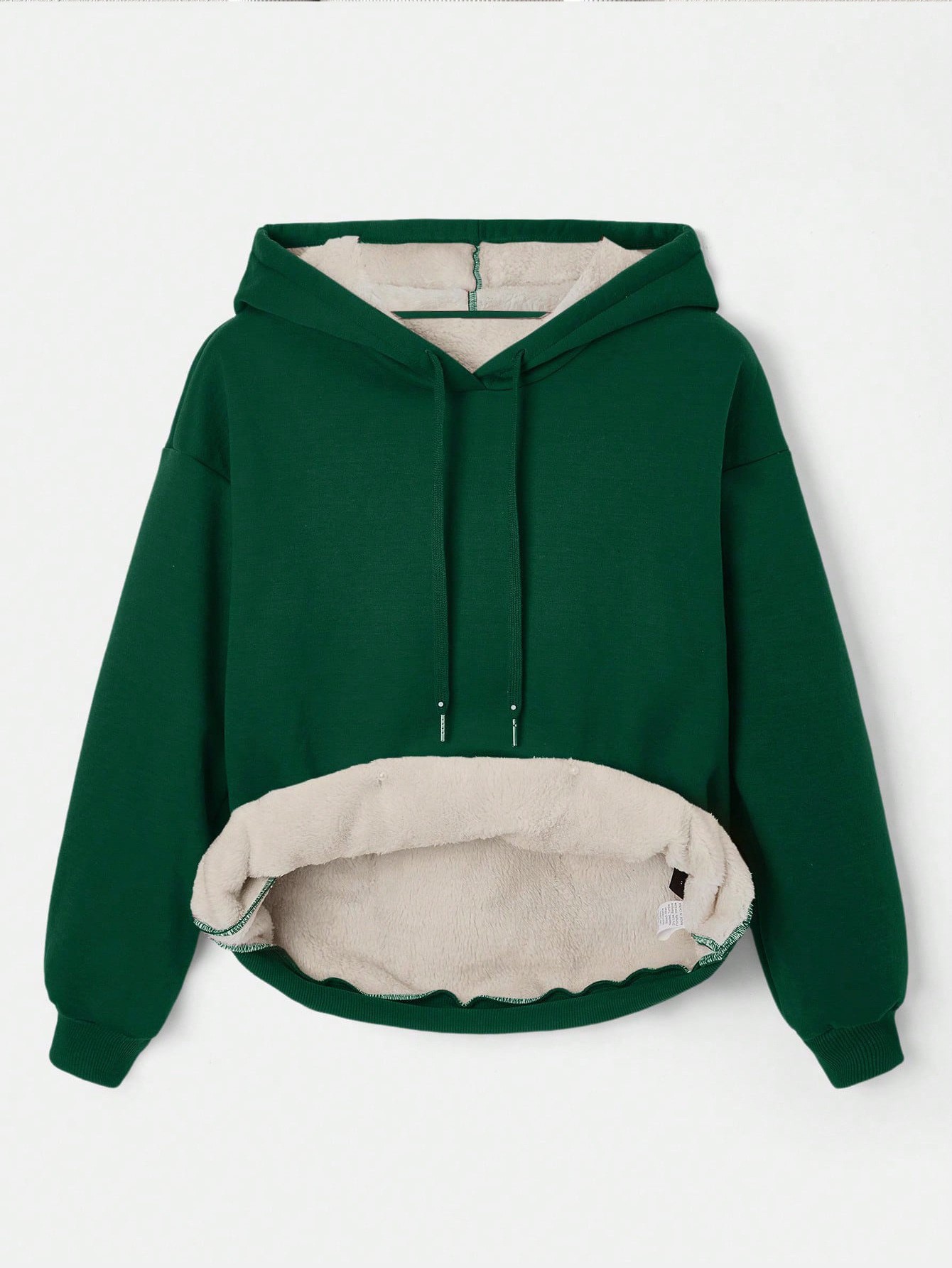 Fleece-Lined Hooded Pullover Sweatshirt Solid Color Thick Warm Loose Fit