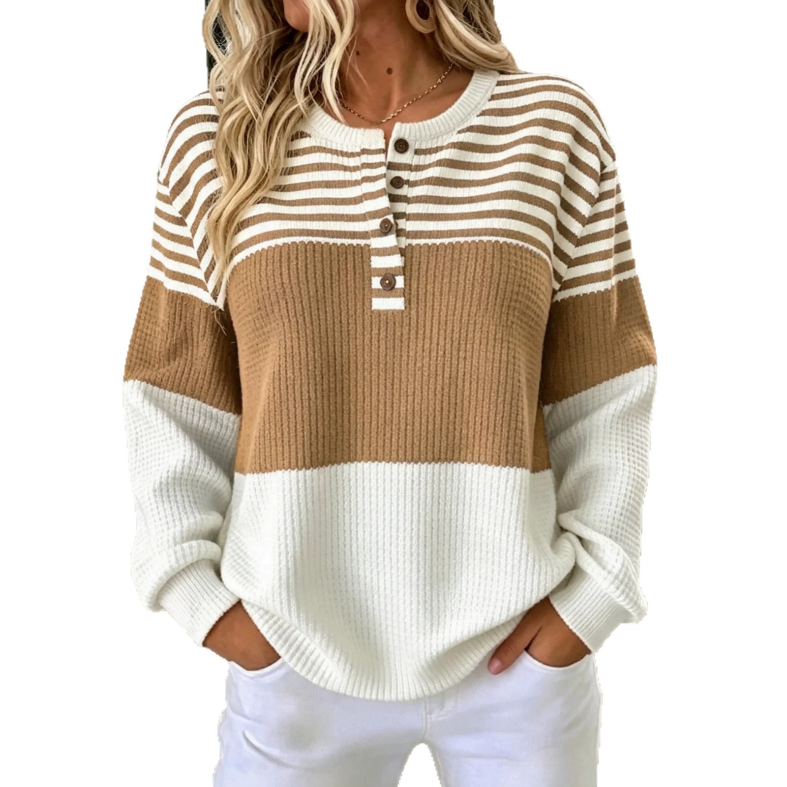 Women's Retro Striped Print Buttoned Casual Sweatshirt