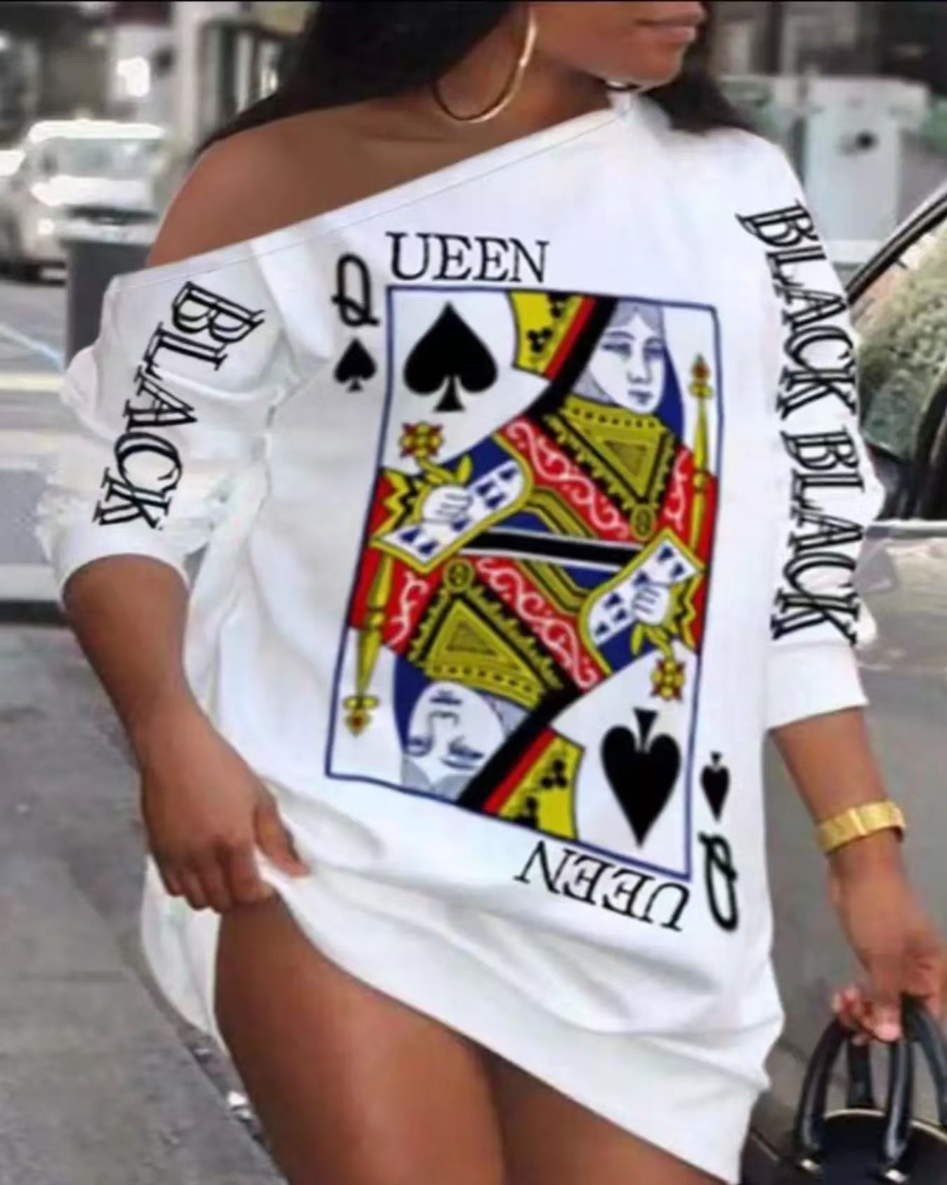 Women's Off-Shoulder Long-Sleeve Sweatshirt Dress with Letter Print