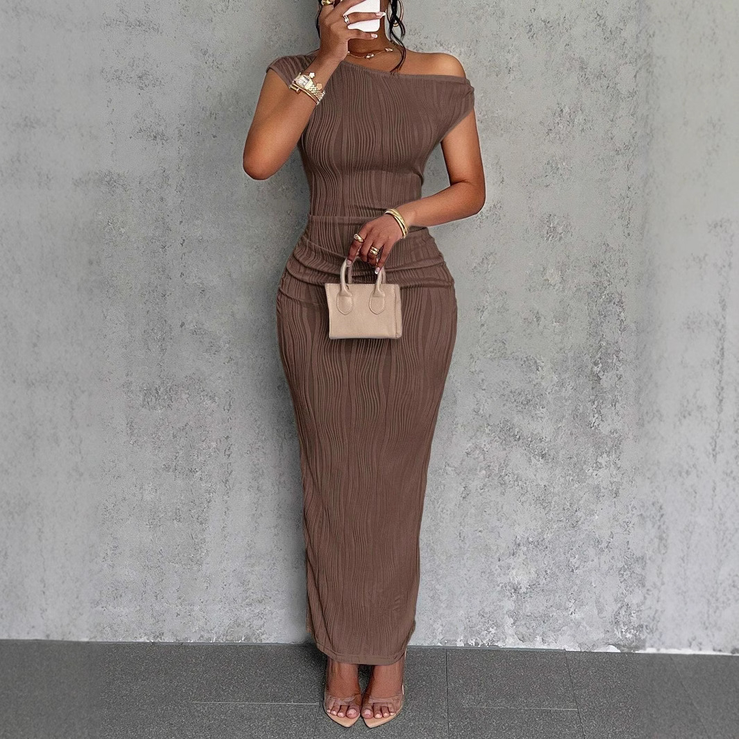 Cute Water Ripple One-Shoulder Bodycon Dress
