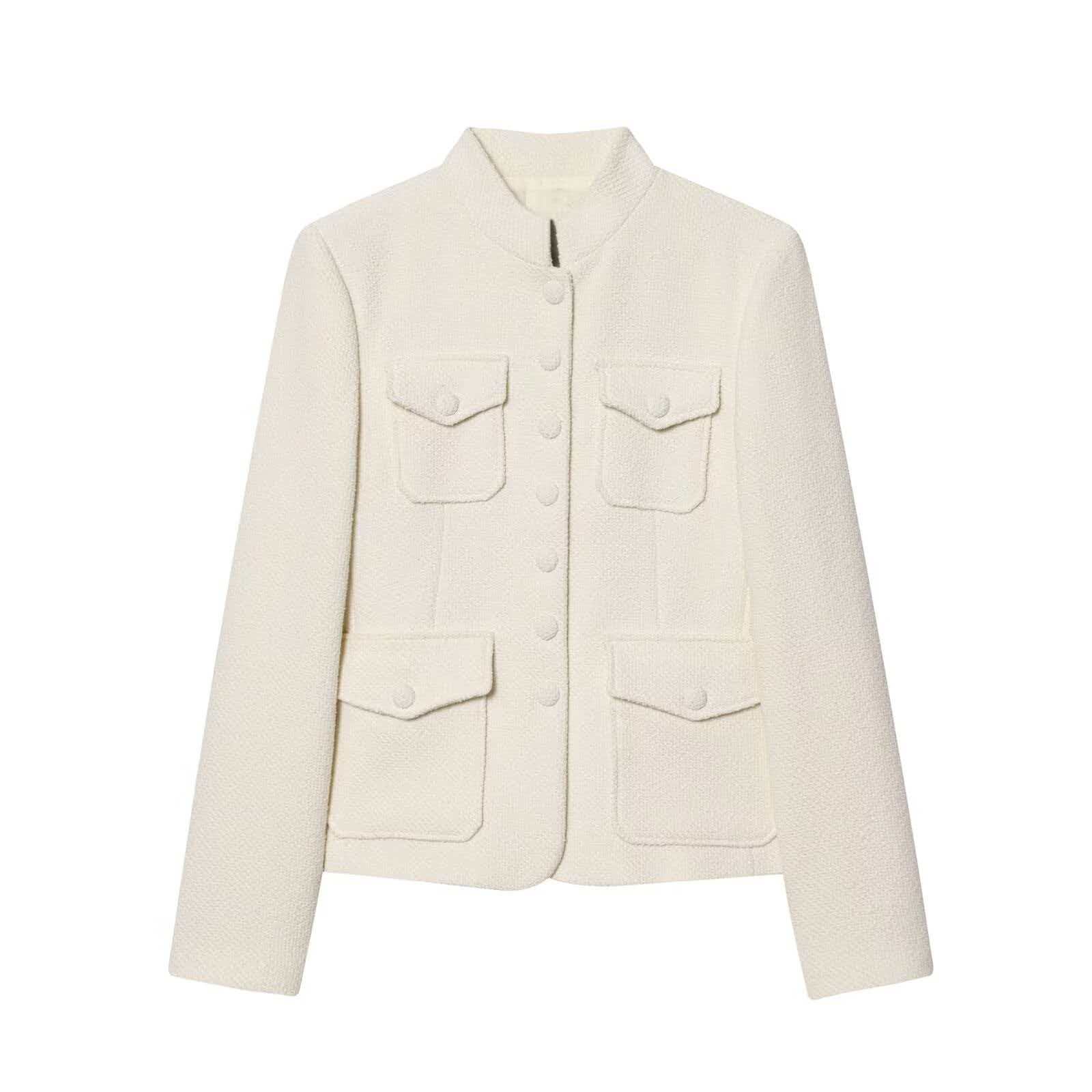 Women's Chic Stand Collar Multi-Pocket Tweed Jacket