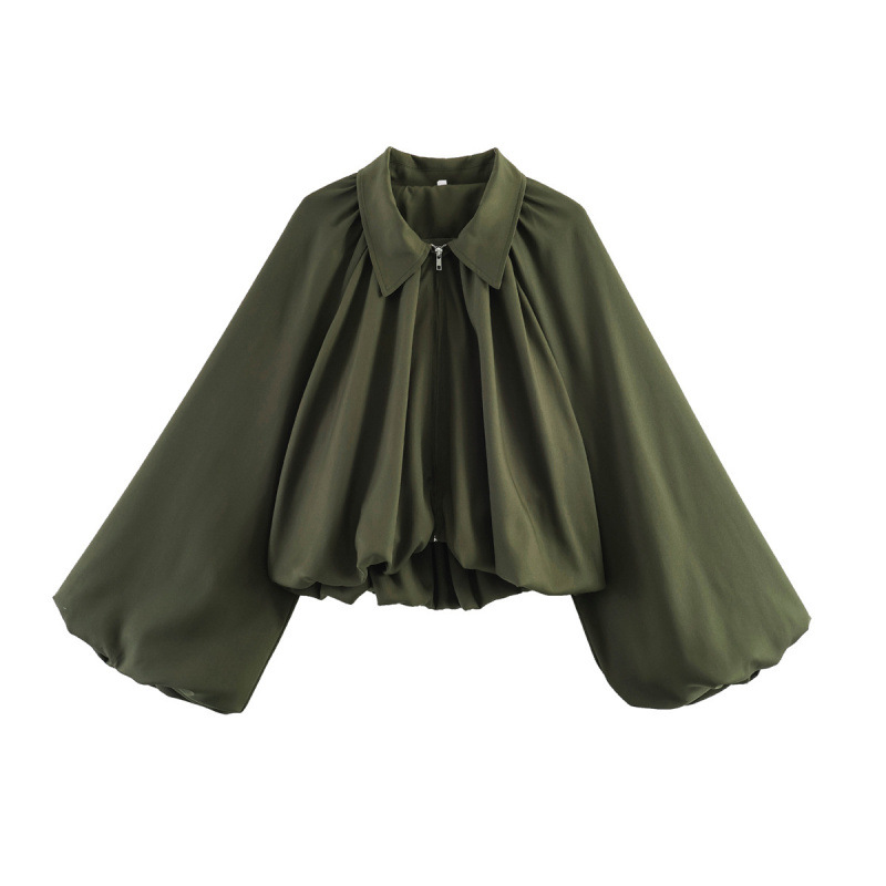 Women's Collared Balloon Sleeve Bomber Jacket