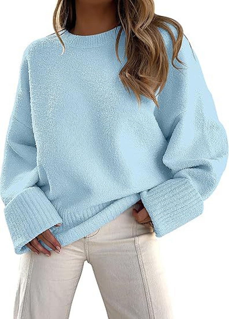 Women's Crewneck Long Sleeve Fuzzy Warm Sweater