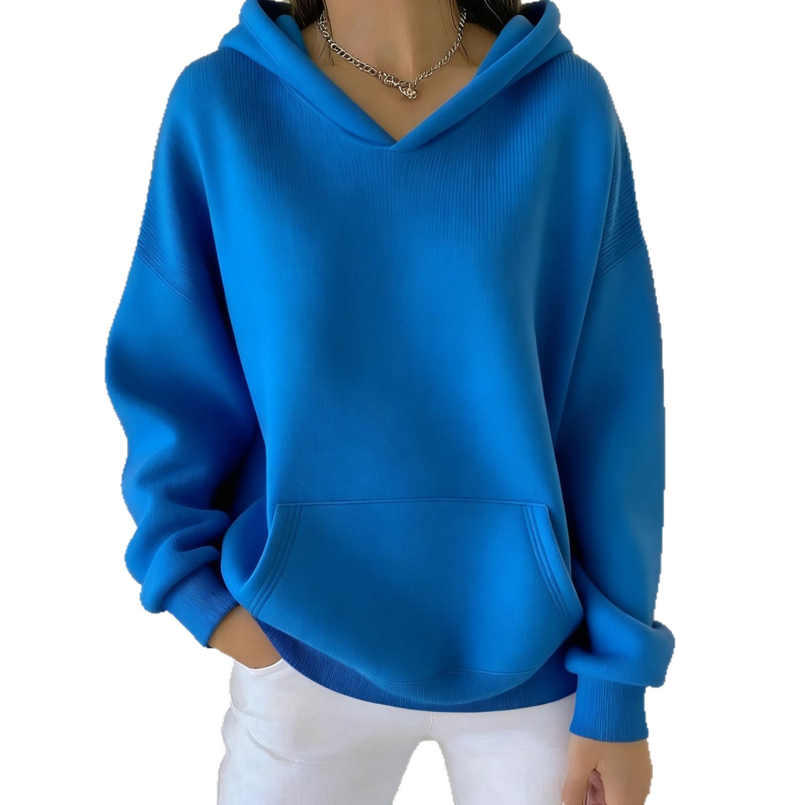 Women's Minimalist Solid Color Chunky Rib Knit Print Hoodie
