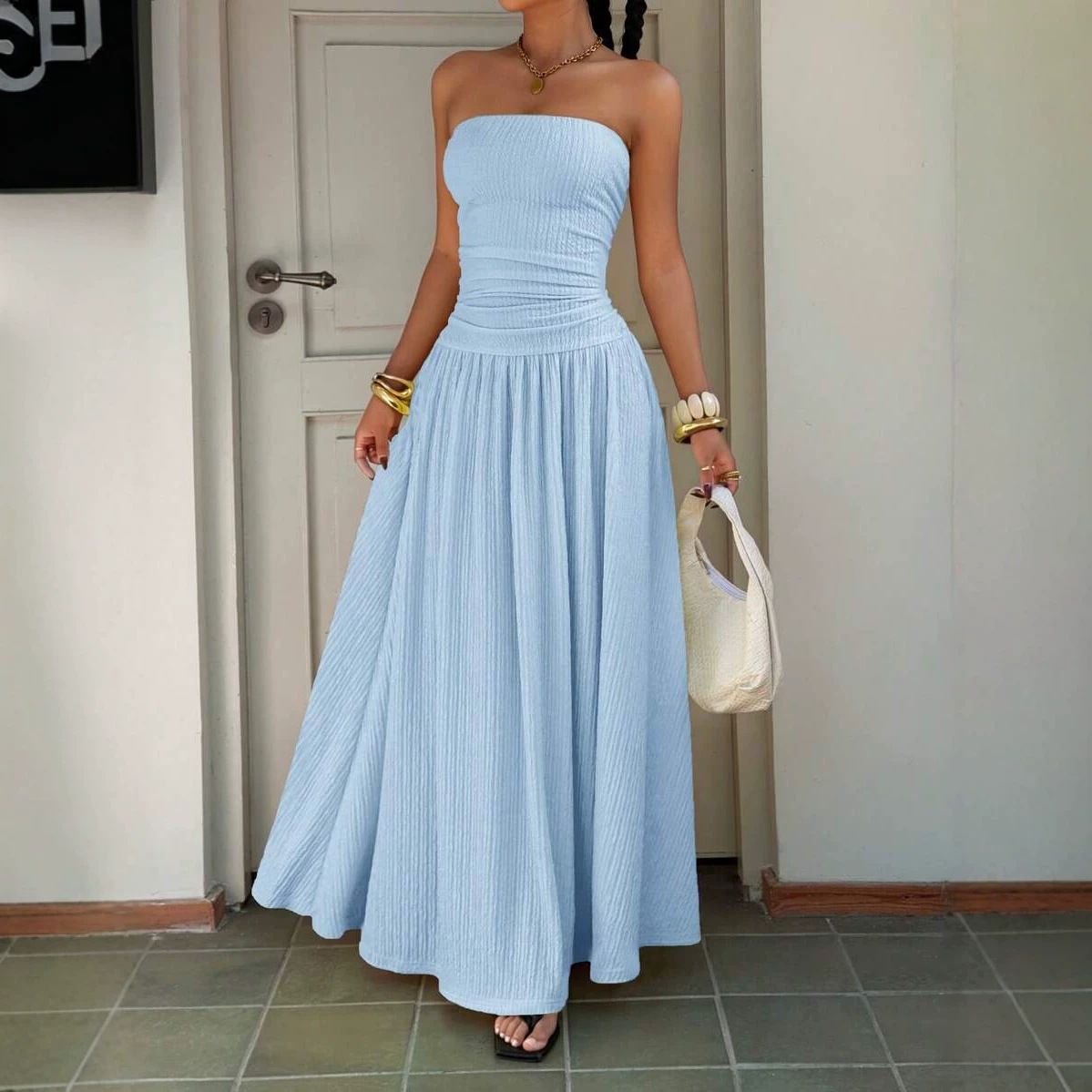 Women's Sleeveless Strapless Bodycon Midi Dress