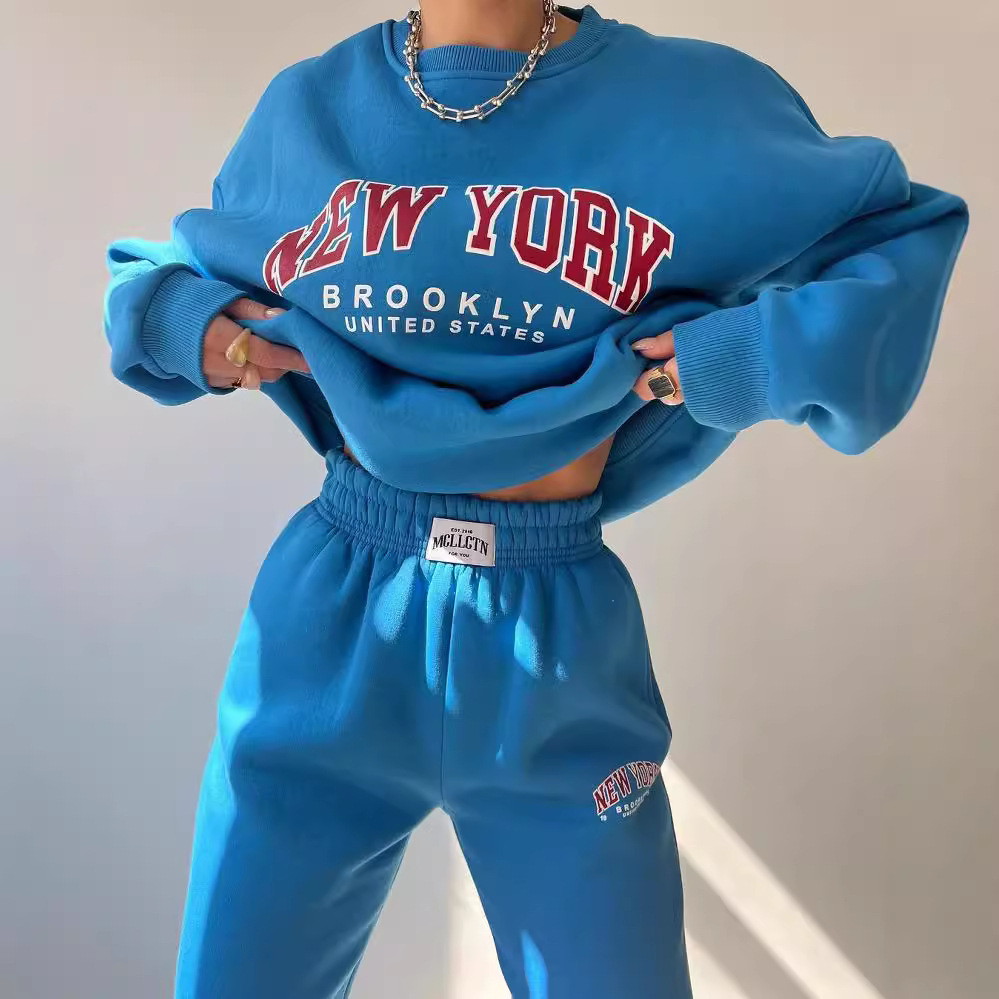 Women's Casual Print Fleece-Lined Sweatshirt and Pants Set