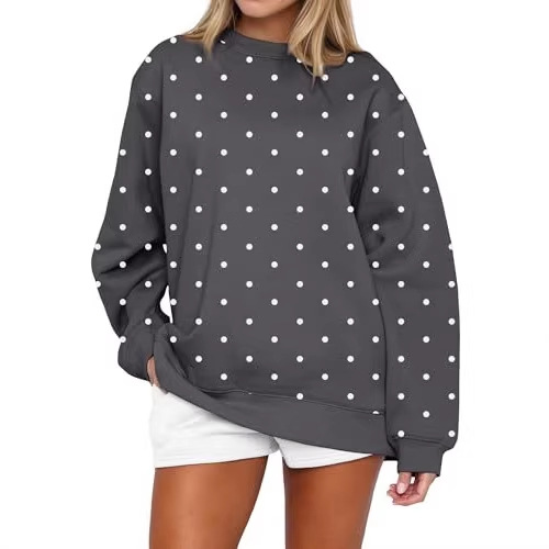 Polka Dot Print Crewneck Sweatshirt for Women