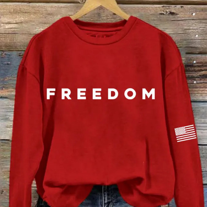 Women's Freedom American Flag Print Crewneck Sweatshirt