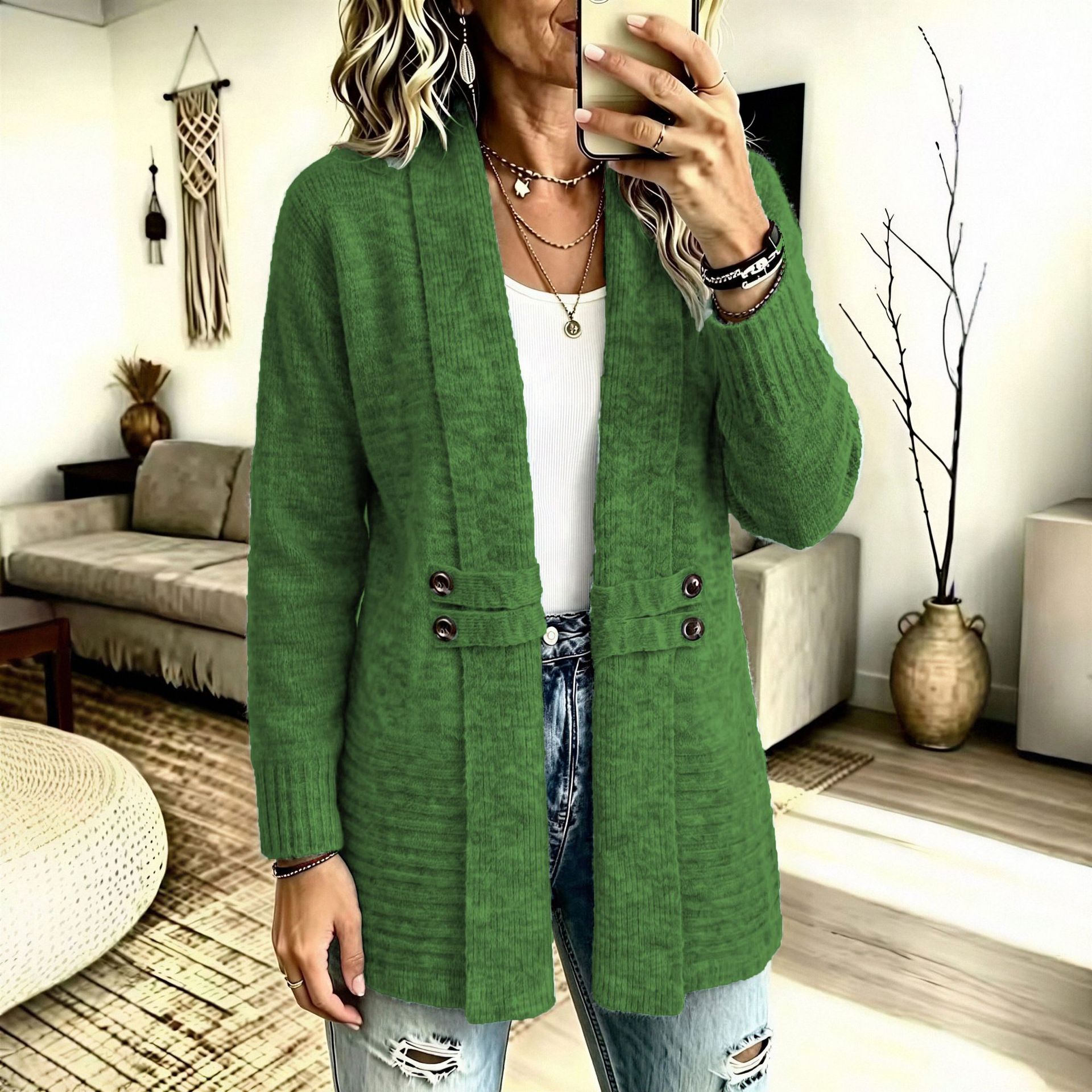Women's Lazy Style Open Front Cardigan Sweater