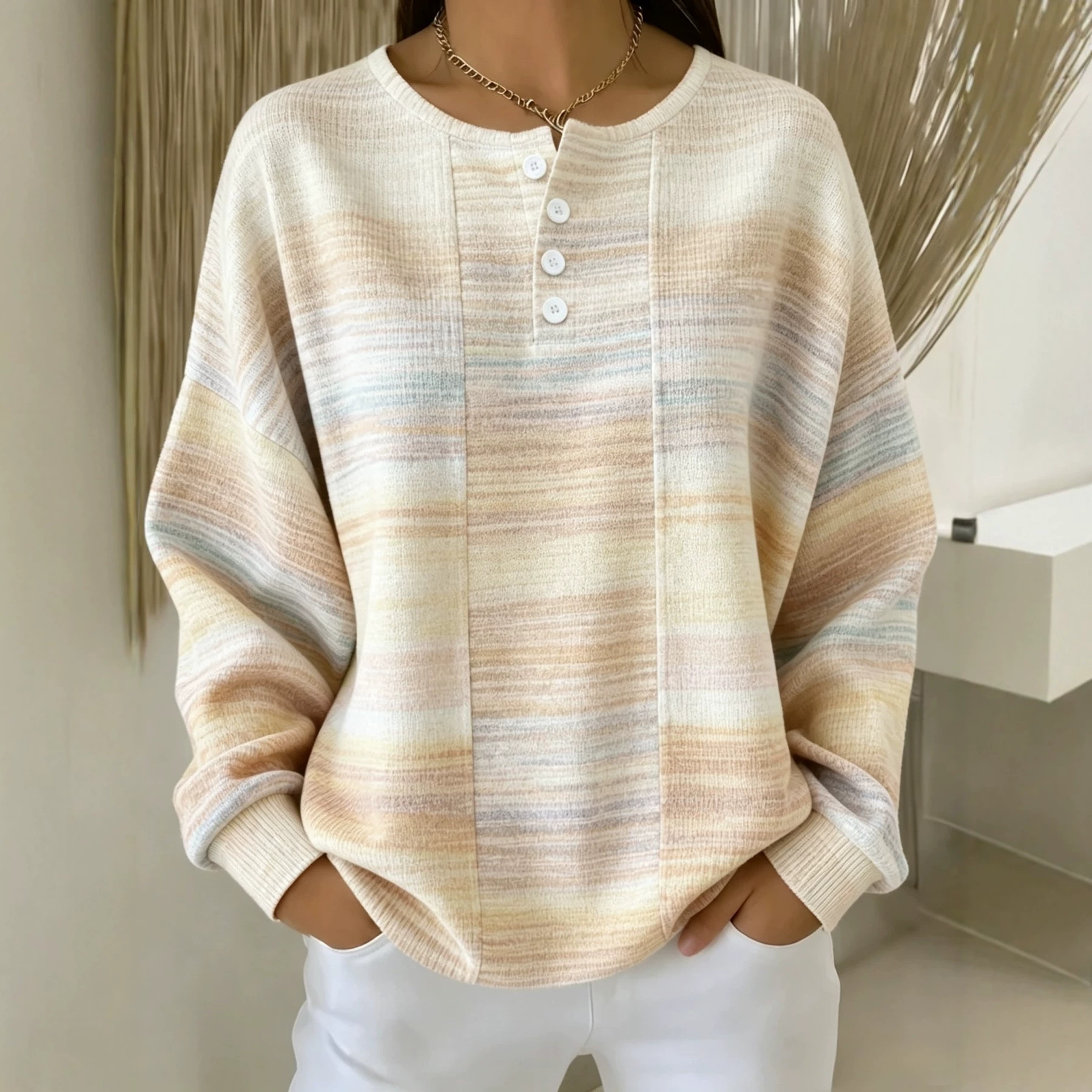 Women's Retro Plaid Print Button Sweatshirt