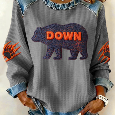 Women's Brown Bear Paw Print Crewneck Sweatshirt