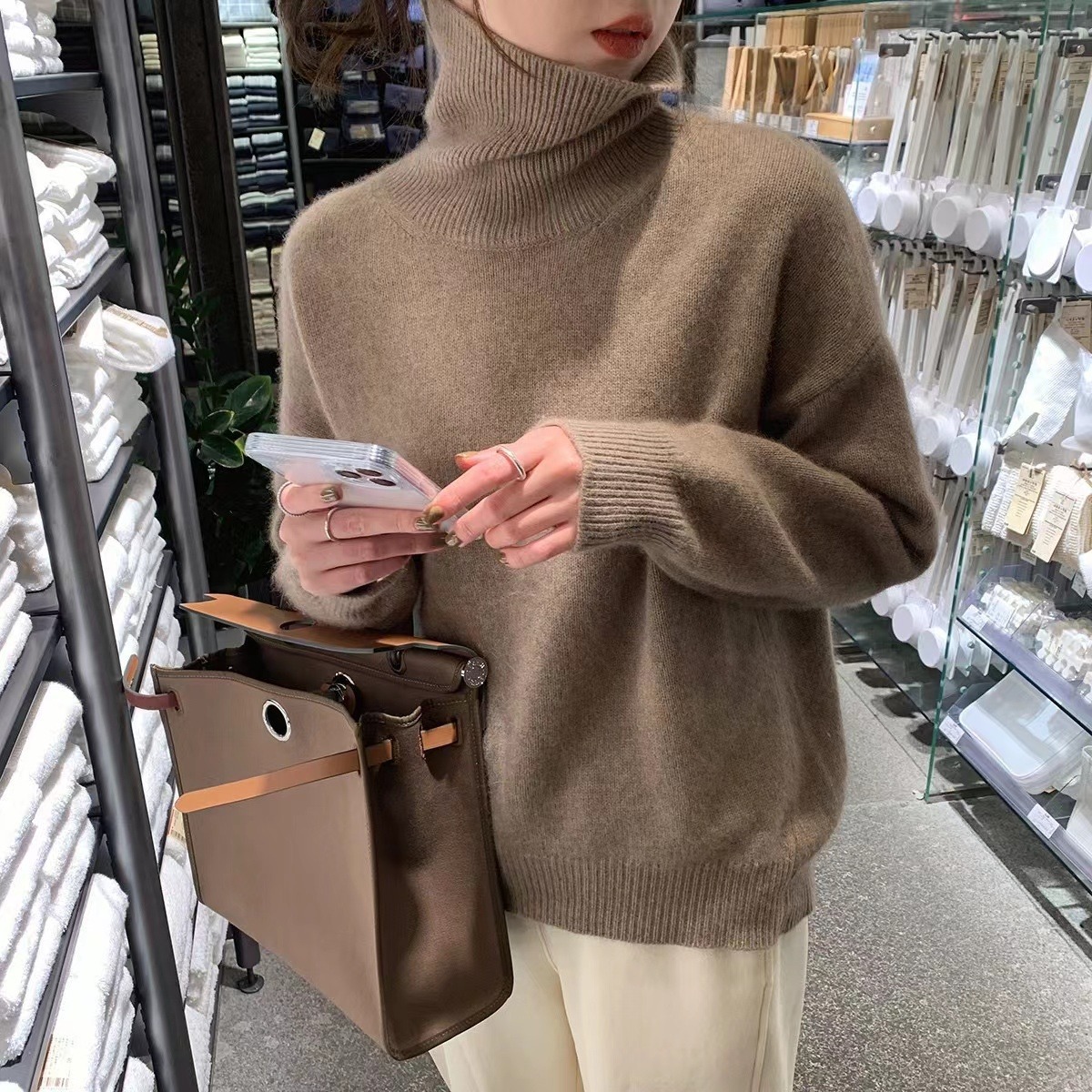 Women's Thick High-Neck Loose Knit Pullover Sweater