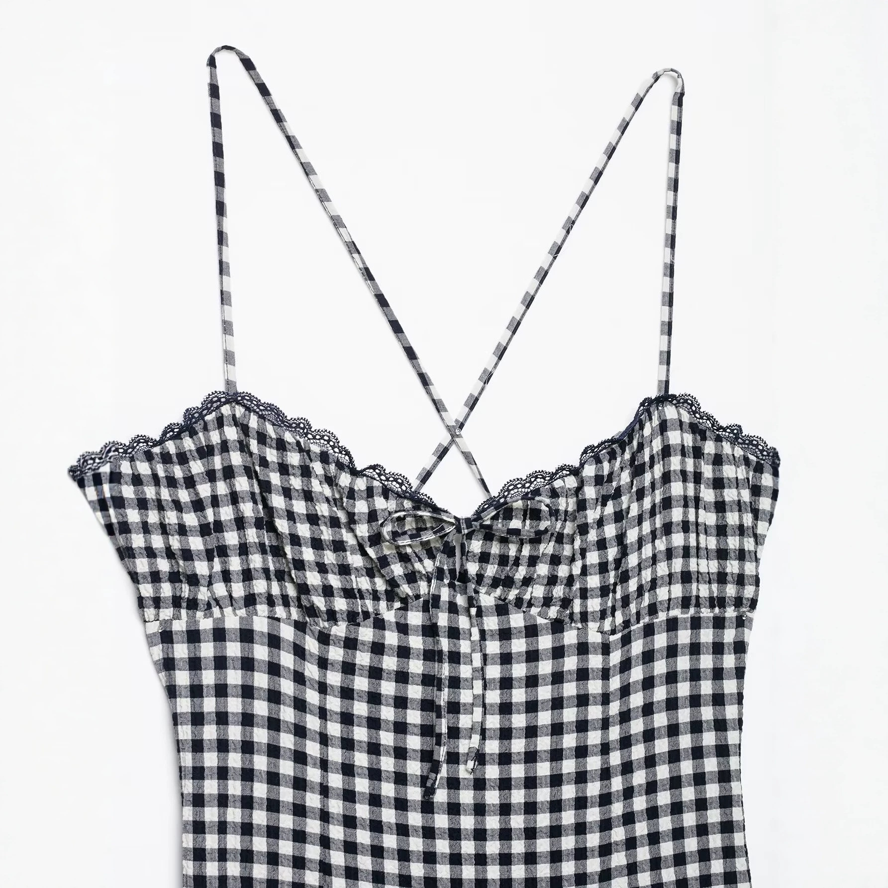 Slim-Fit V-Neck Plaid Midi Dress