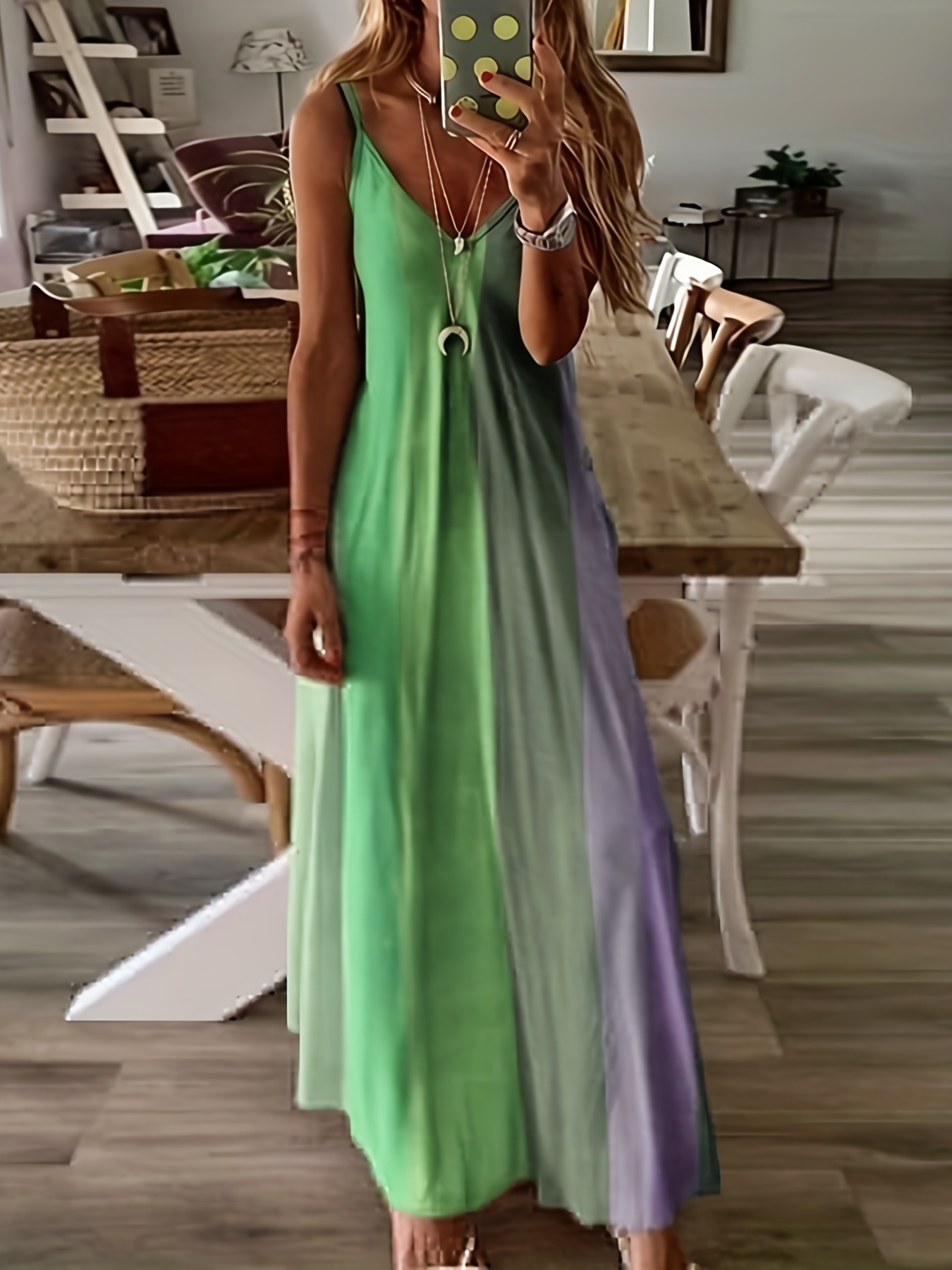 Women's Sleeveless Gradient Print Slip Dress