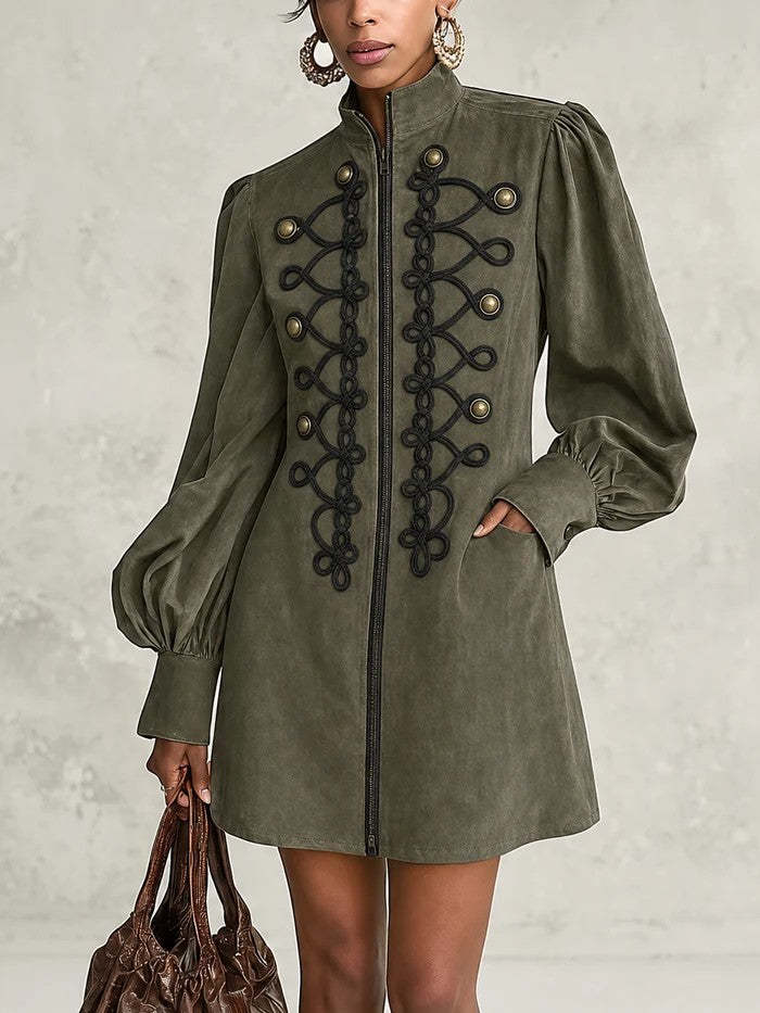 Olive Green Lantern Sleeve Mini Dress