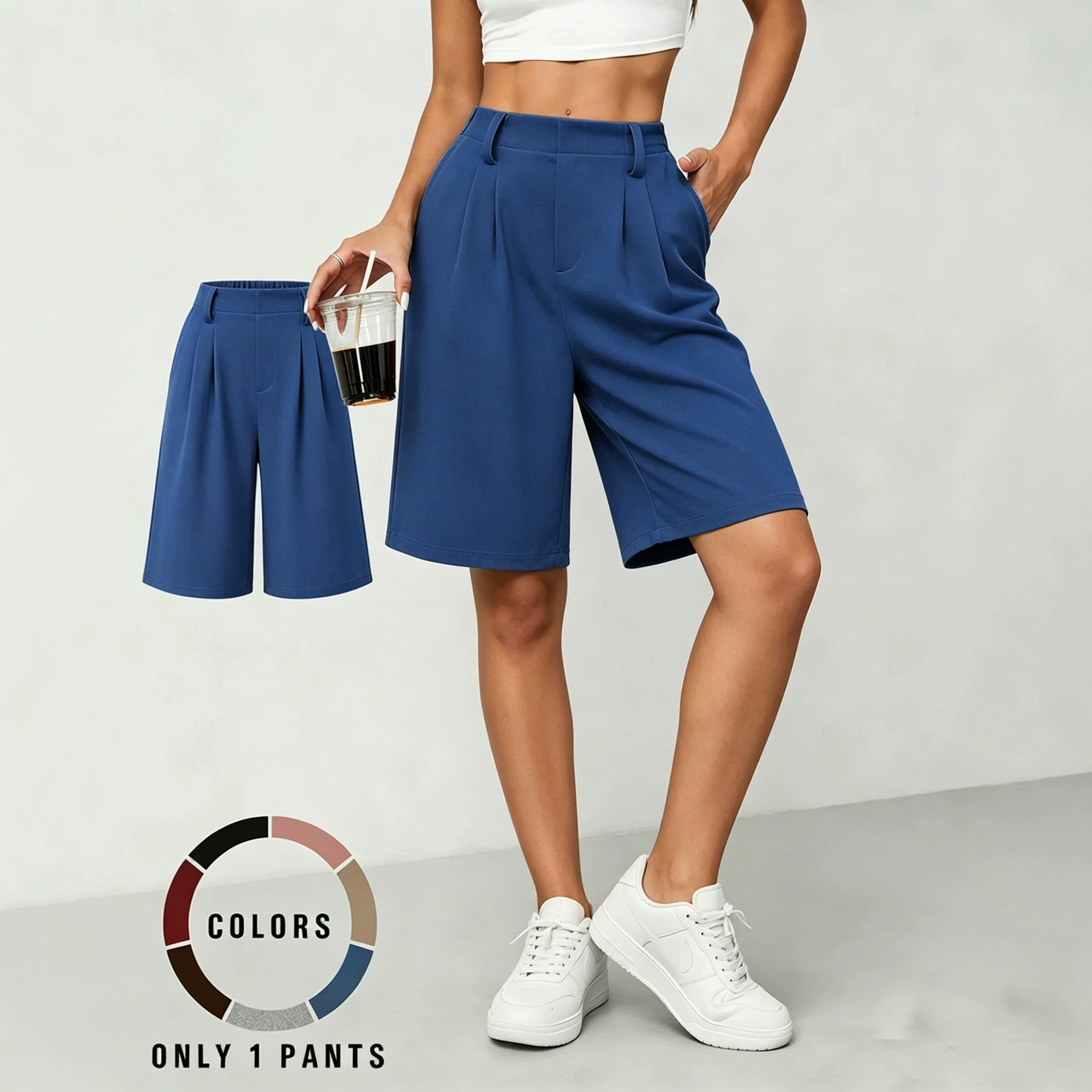 Women's Wide-Leg Bermuda Shorts with Pockets