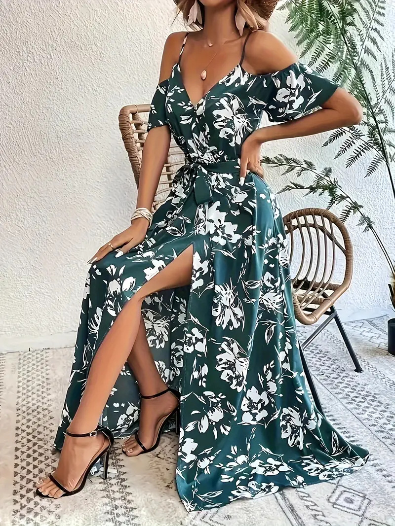Sexy Spaghetti Strap Irregular Floral Beach Dress