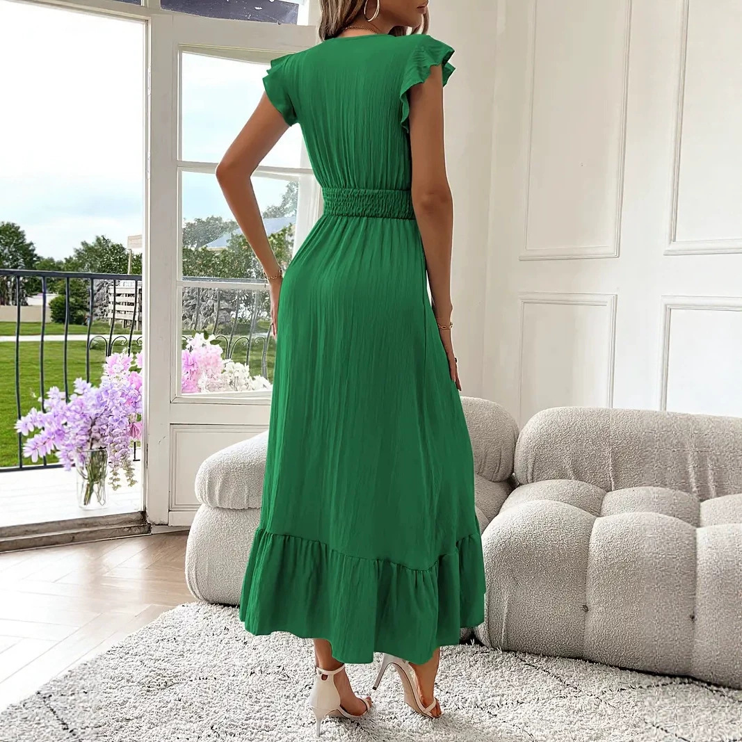 Women's Long Summer Short Sleeve V-Neck Dress