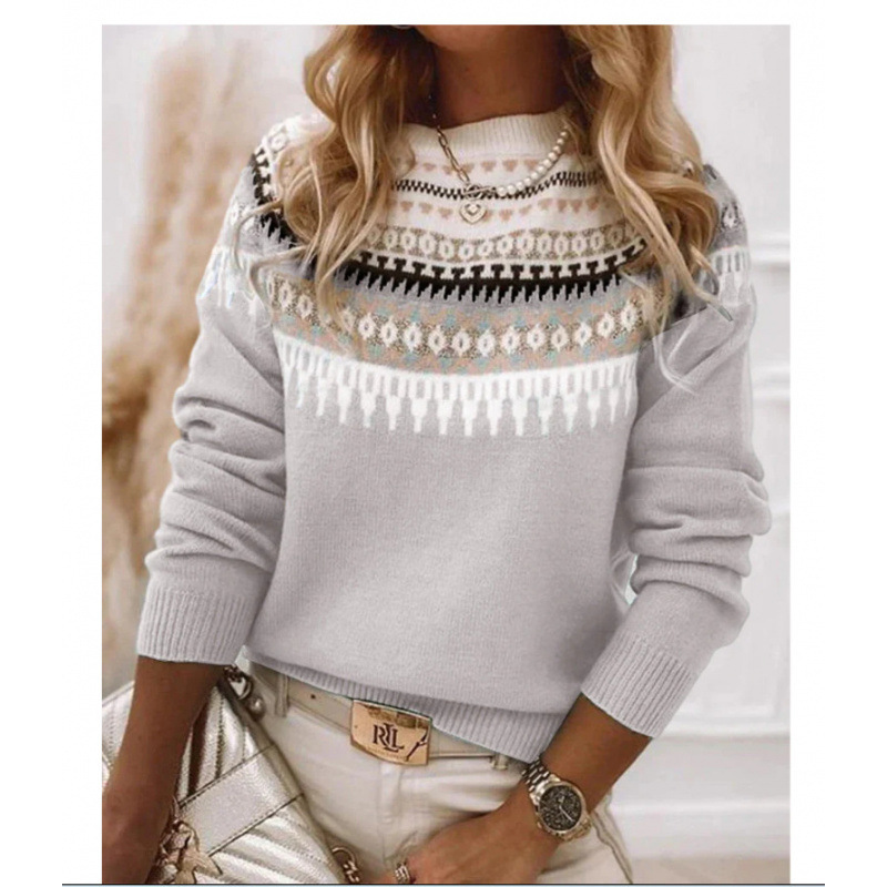 Women's Color-Block Crewneck Pullover Knit Sweater