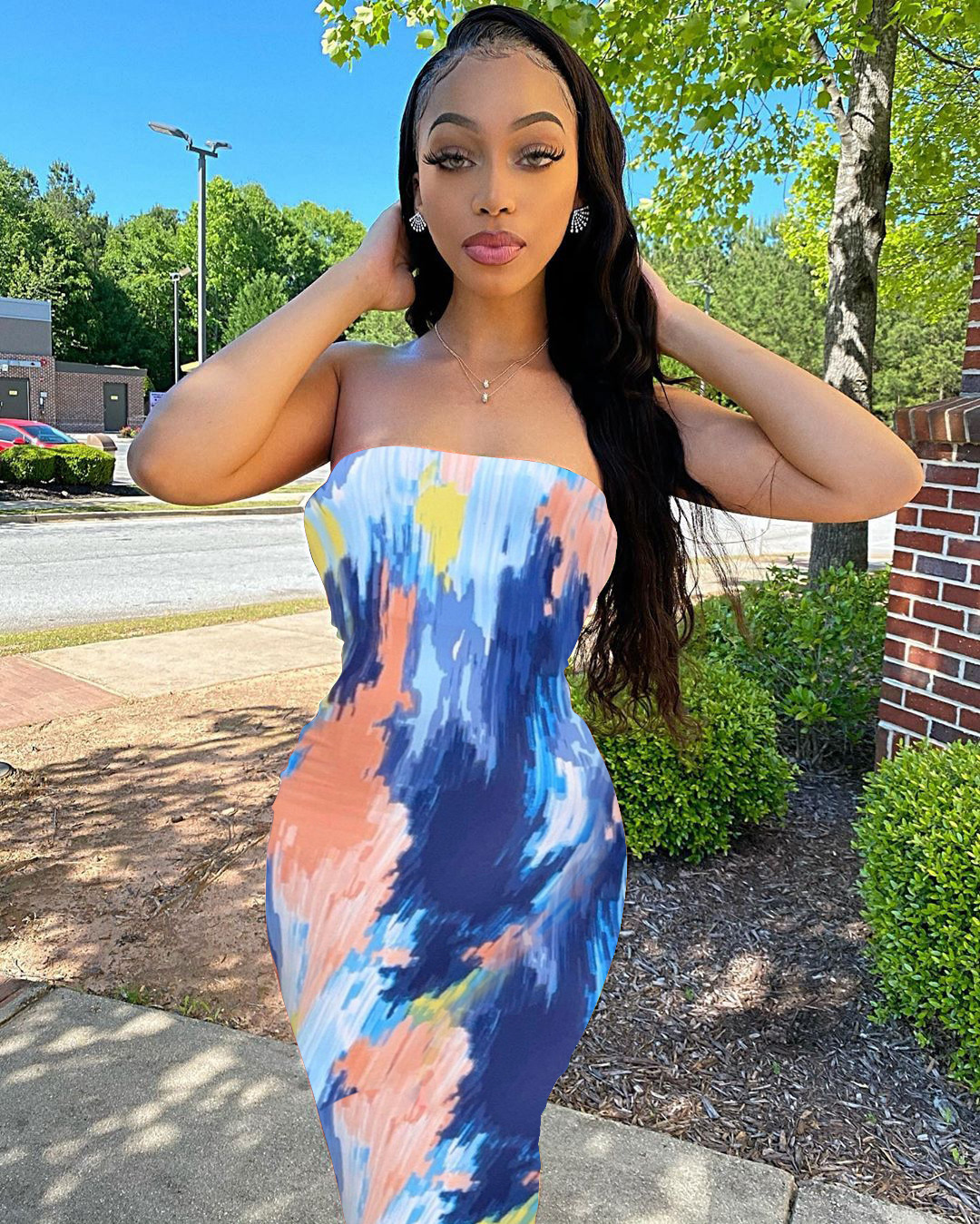 Women's Plus Size Tie-Dye Print Off-Shoulder Tube Dress
