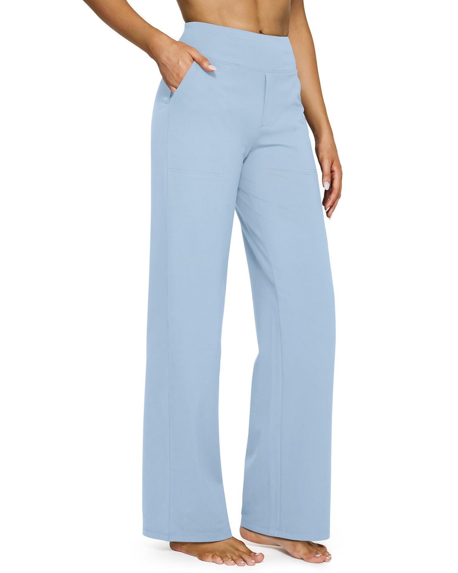 High-Waist Straight-Leg Yoga Pants with Pockets