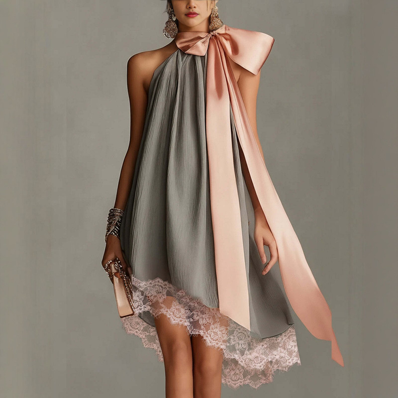Women's Halter Neck Printed Tie-Dye Cinched Waist Midi Dress