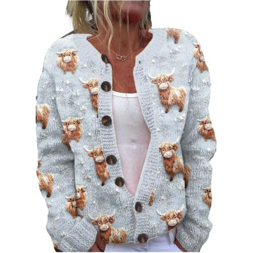 Women's Animal Boho Print Button Cardigan Sweater