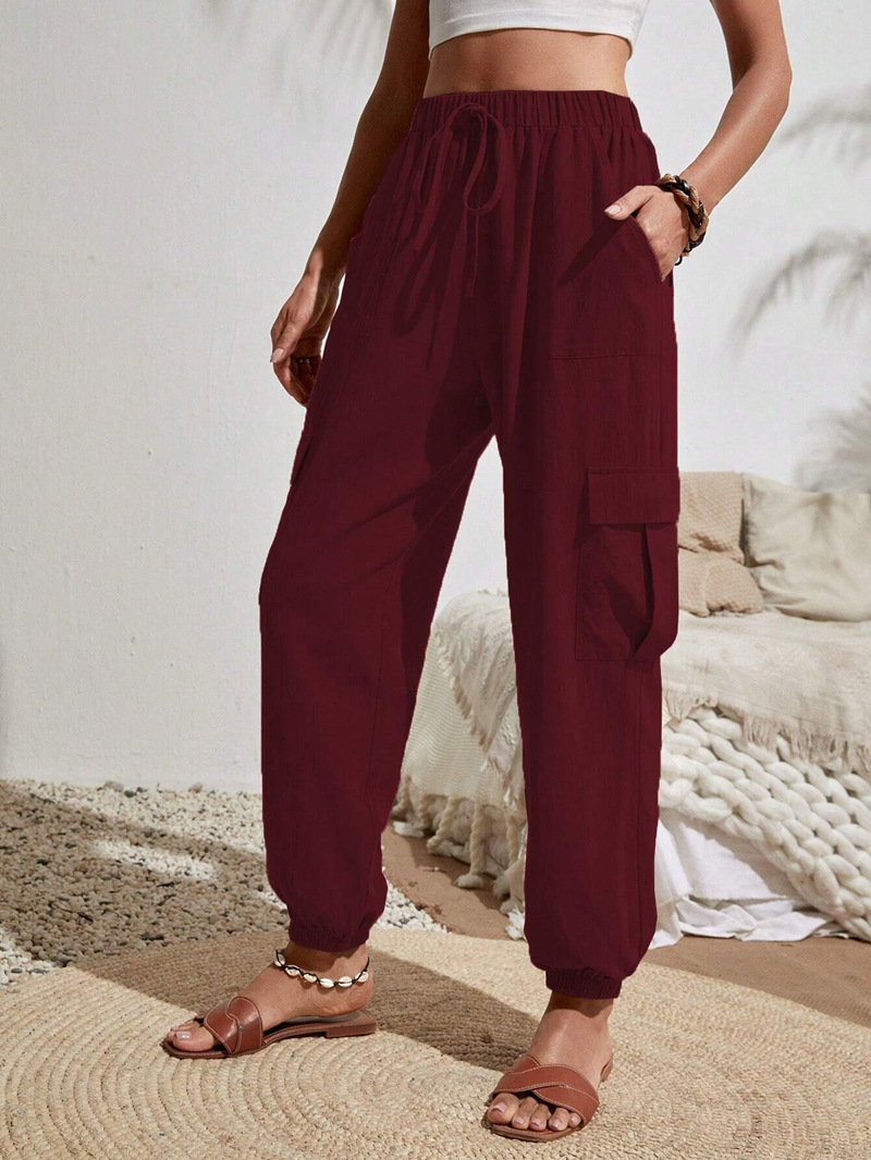 Women's Solid Color Cargo Pants with Pockets, Casual Slim Fit